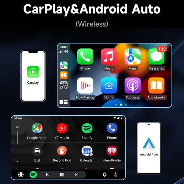 Bilstereo 7" touchskærm til bil med trådløst Carplay og Android Auto