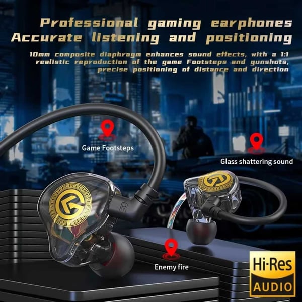 USB-C hovedtelefonskærm med kabel, mikrofon, DAC Dynamic Bass Black
