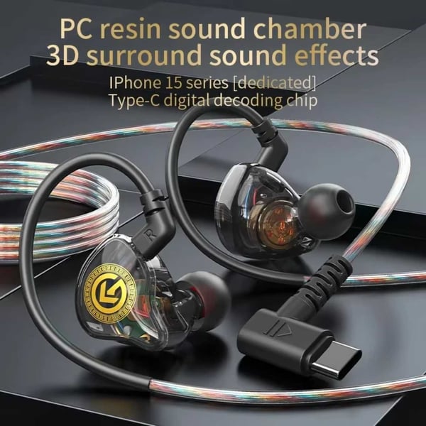 USB-C hovedtelefonskærm med kabel, mikrofon, DAC Dynamic Bass Black