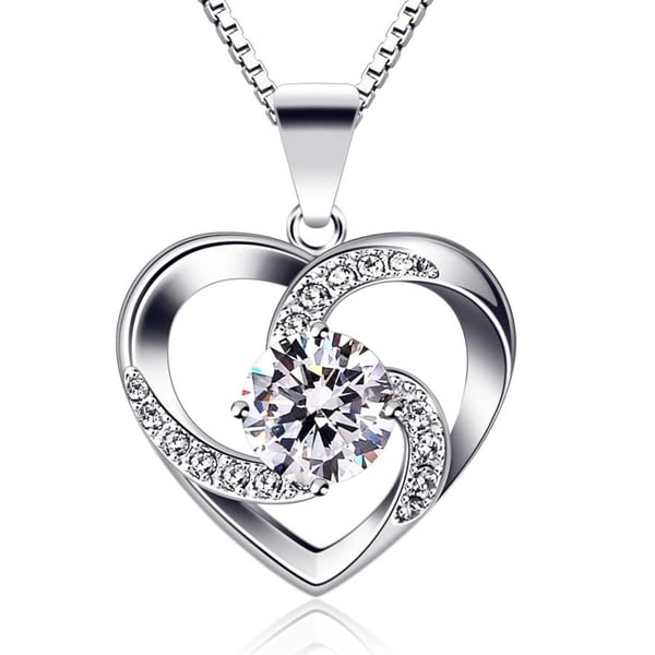 Halsband Diamanthjärta med CZ Kristall Silver