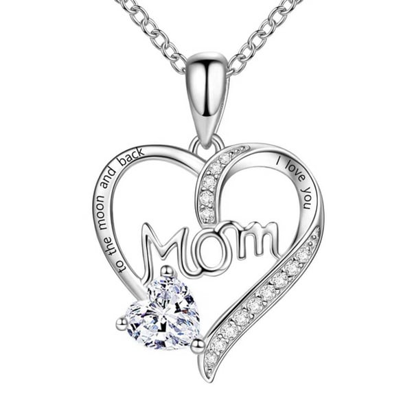 Halskjede I Love You Mom Heart med CZ Crystal Silver