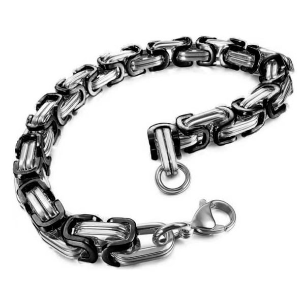 Emperor Link Armbånd Viking Stål | Valgbar størrelse | Tofarvet Sølv Sort