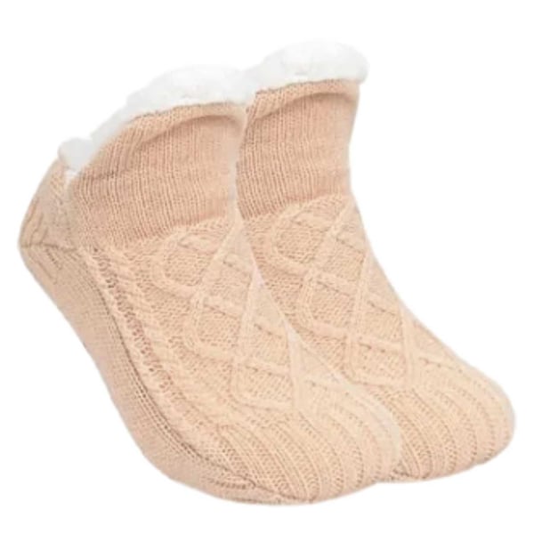 Toffelsockor – Mjuka Varma Fodrade Tofflor | Valbar Storlek | Beige