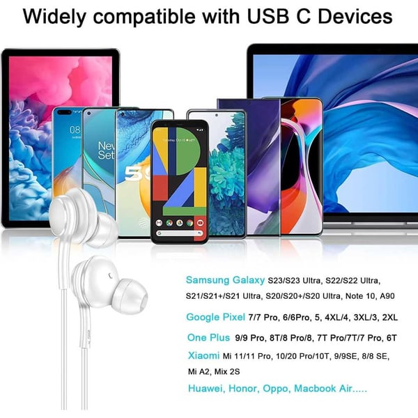 Trådade USB-C Hörlurar Earbuds med Mikrofon DAC Svart