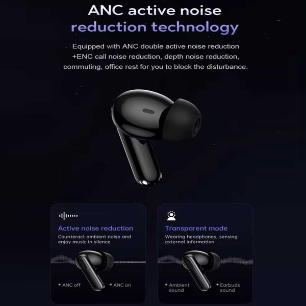 Trådløse TWS Bluetooth-hodetelefoner 20 timer ANC ENC BT 5.3 Sort