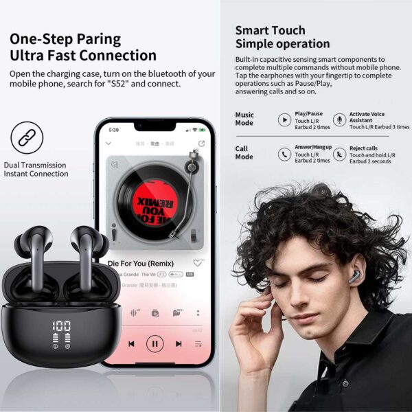 TWS Bluetooth-hodetelefoner ANC ENC BT 5.3 Sort