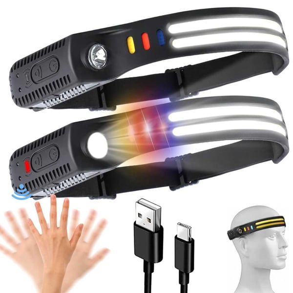 2st Pannlampa Dubbla LED med Rörelsesensor Löpning Lättvikt 2x COB XPE