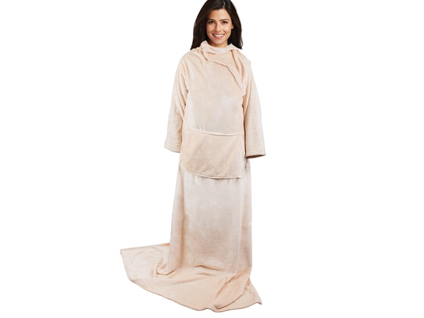 Super stort hettegenser teppe | XXL Tov morgenkåpe Beige