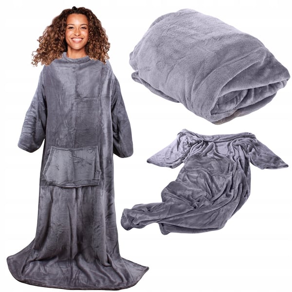 Superstor Hoodie Blanket | XXL Filtmorgonrock Grå