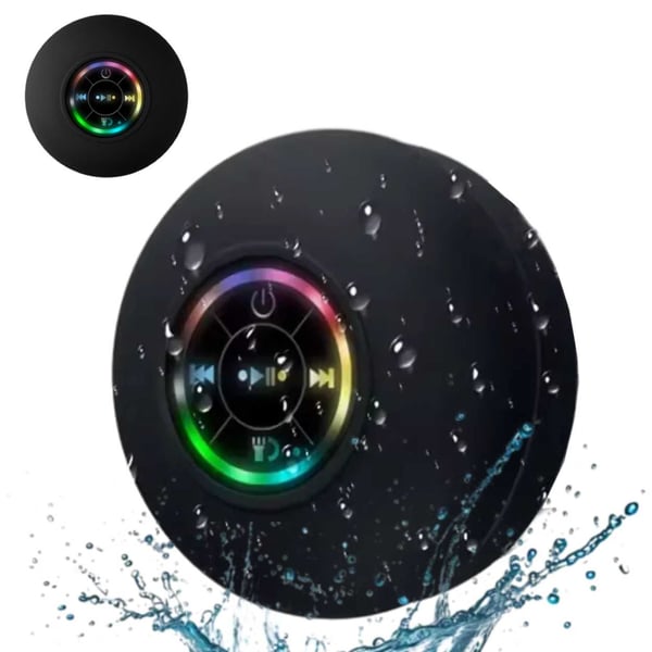 Vanntett dusjhøyttaler med RGB LED - Bluetooth-høyttaler med sugekopp Sort Vanntett dusjhøyttaler med RGB LED - Bluetooth-høyttaler med sugekopp Sort