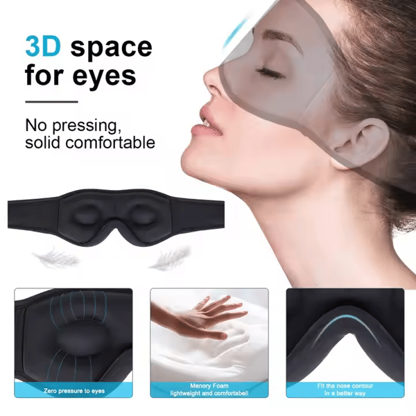 3D Memory Foam Sovemaske med Bluetooth-hovedtelefoner og timer | Luksus sovehovedtelefoner sort
