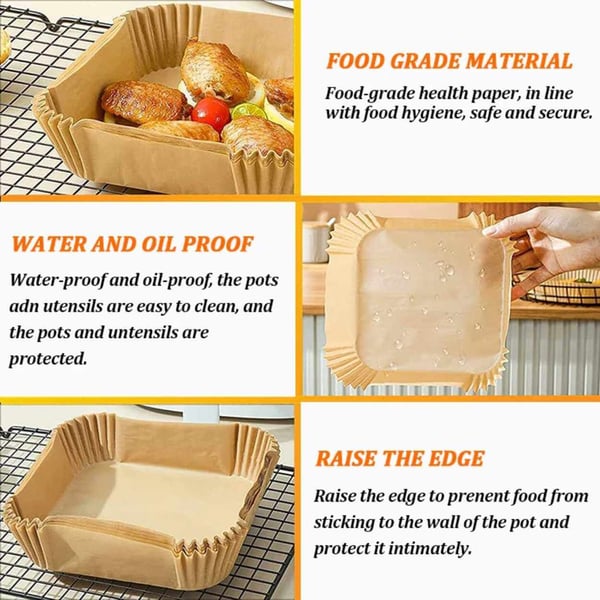 50stk Square Airfryer Paper - Bakepapir for Airfryer 20cm