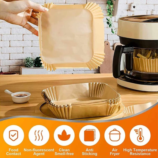 50stk Square Airfryer Paper - Bakepapir for Airfryer 20cm