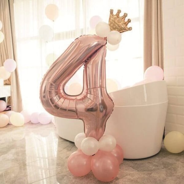 Stort lodret tal ballonsæt | Rosa guld Metallic Nummer 4 110cm