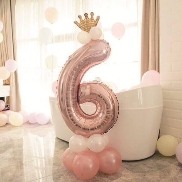 Stort vertikalt tallballongsett | Rose gull Metallic Number 6 110cm