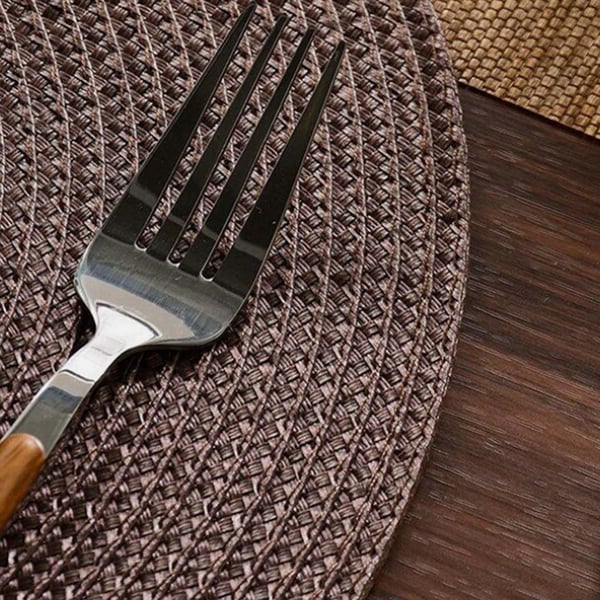 4-Pak flettede runde dækkeservietter Brun 38cm