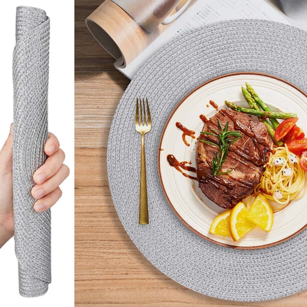 4-Pack Flätade Runda Bordstabletter Grå 38cm