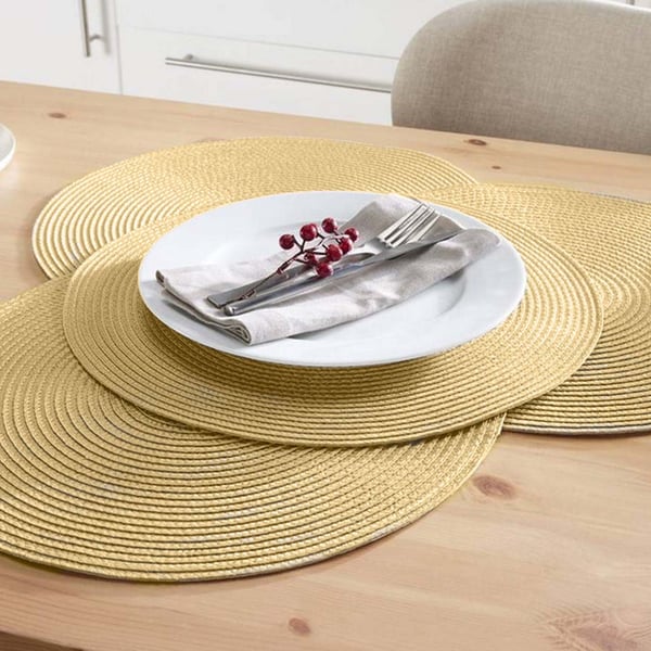 4-Pack Flätade Runda Bordstabletter Guld 38cm