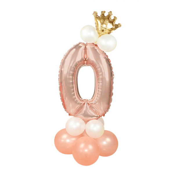 Stor Stående Sifferballong Set | Roséguld Metallic Nummer 0 110cm