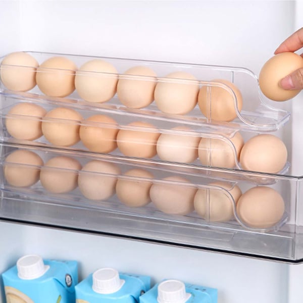 2-Pak Æggedispenser til Køleskab | Æggekasse til 14 Æg Transparent