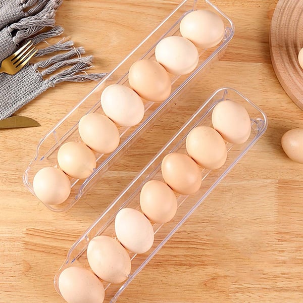 2-Pak Æggedispenser til Køleskab | Æggekasse til 14 Æg Transparent