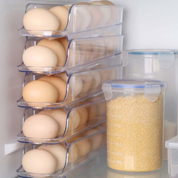 2-Pak Æggedispenser til Køleskab | Æggekasse til 14 Æg Transparent