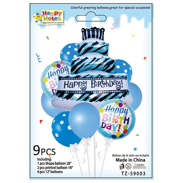 Ballongsett Bursdagskake | 9 ballonger blå