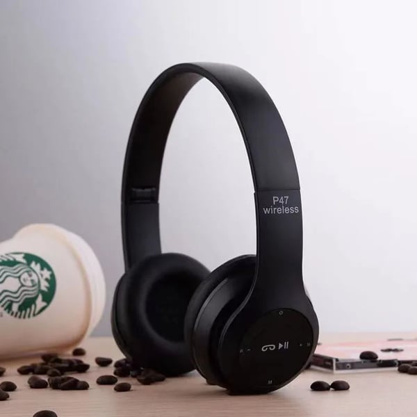 Trådløse Bluetooth-hodetelefoner på øret med mikrofon svart