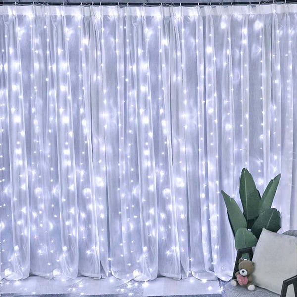 LED Gardin USB Lysstreng med Fjernkontroll 300 LED 3m Kald Hvit