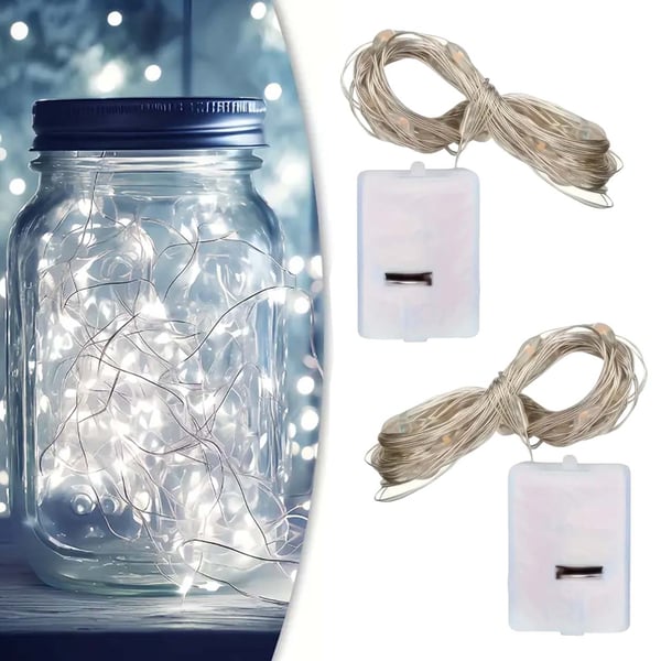 2st Batteridriven LED Ljusslinga Kall Vit 1m