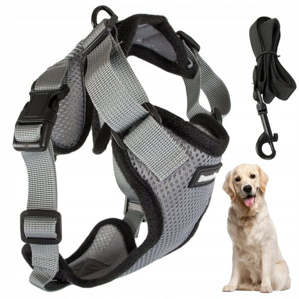 Mjukt och Tryckfritt Hundsele med Reflexdetaljer XL Grå