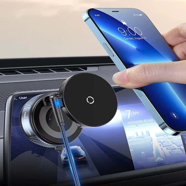360° Magsafe Bilhållare med Trådlös Laddning och Superstark Vakuum Sugpropp