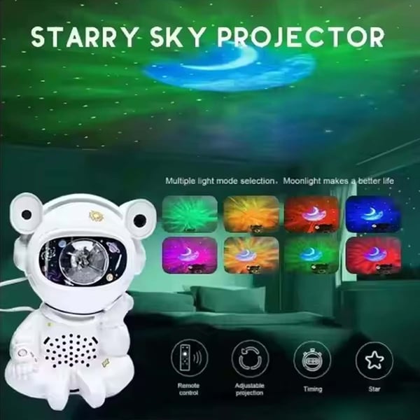Astronaut Stjerneprojektor Nattlampe med Høyttaler og Fjernkontroll for Barn