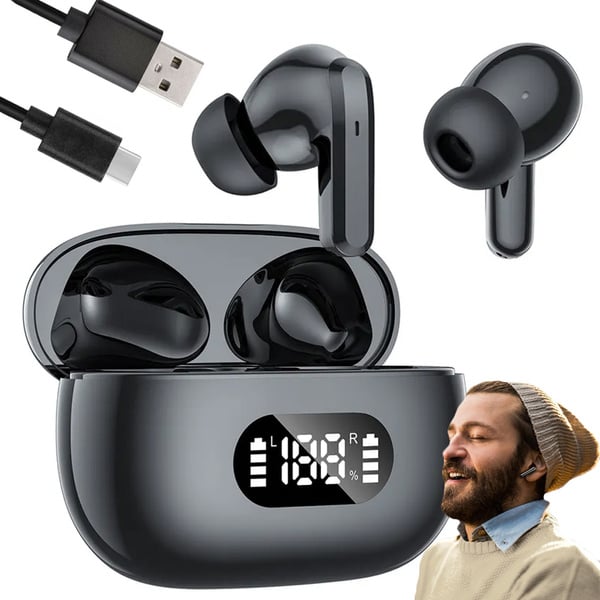 Trådlösa Bluetooth In-Ear Hörlurar med LED-Laddningsetui och Mikrofon Svart