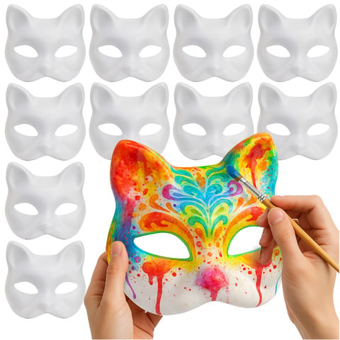 10-Pack Vita DIY Kattmasker för Målning och Pyssel