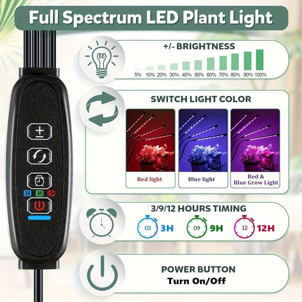 LED Växtbelysning – Trippel Växtlampa Full Spektrum med Klämma