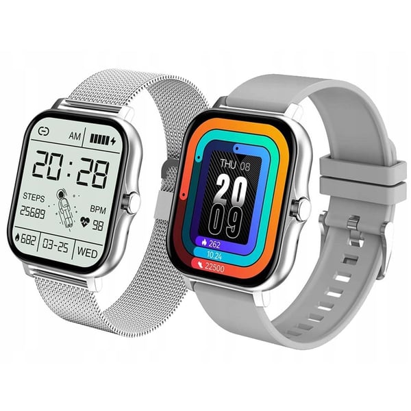 FitPro Smartklokke med 2 stk Armbånd | Måler Puls, Blodtrykk, Søvn og Bevegelse Sølv