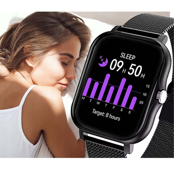 FitPro Bluetooth-älykello kahdella rannekkeella | Pulssi, Verenpaine, Uni ja Liike Musta
