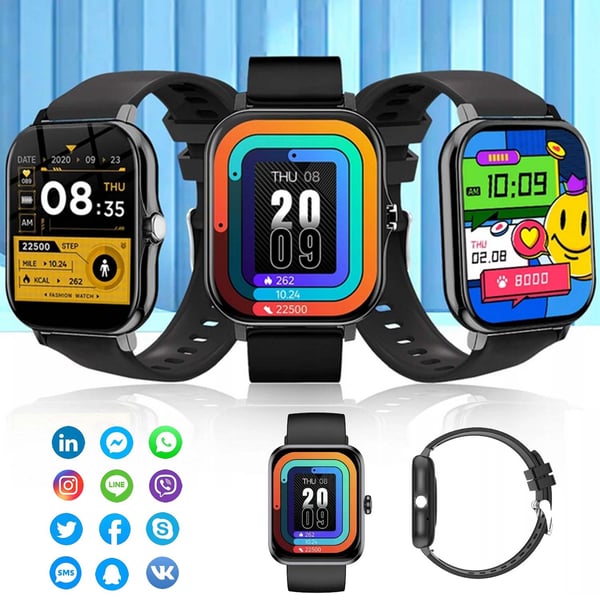 FitPro Bluetooth-älykello kahdella rannekkeella | Pulssi, Verenpaine, Uni ja Liike Musta