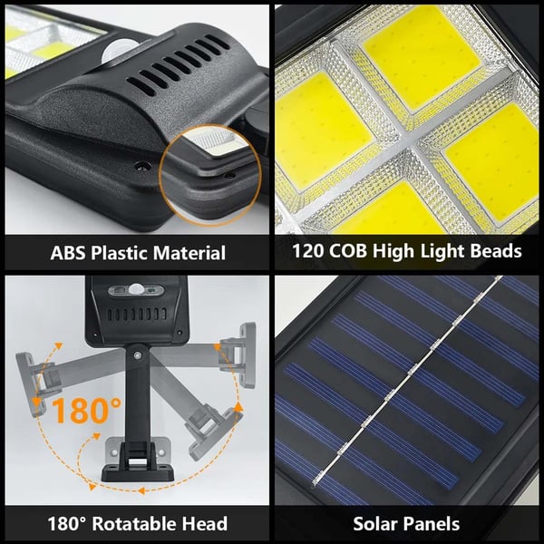 LED Strålkastare 90W med Solcell, Rörelsevakt och Skymningssensor IP67