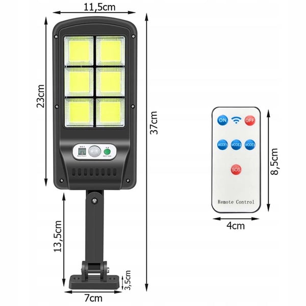 LED Strålkastare 90W med Solcell, Rörelsevakt och Skymningssensor IP67