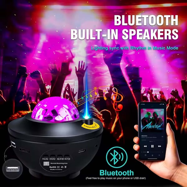 RGB Tähtiprojektori LED Yövalo Bluetooth-kaiuttimella ja kaukosäätimellä