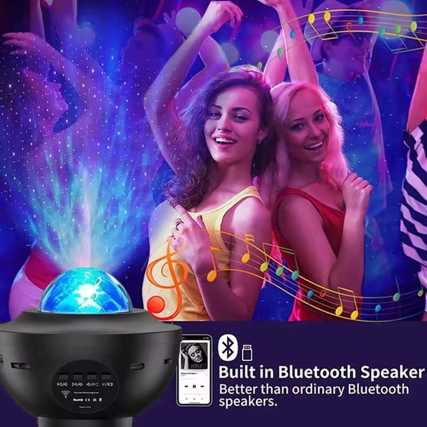 RGB Tähtiprojektori LED Yövalo Bluetooth-kaiuttimella ja kaukosäätimellä