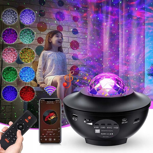 RGB Tähtiprojektori LED Yövalo Bluetooth-kaiuttimella ja kaukosäätimellä