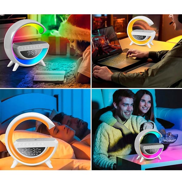 Trådlös Laddare 15W med RGB Nattlampa, Bluetooth Högtalare och FM-radio