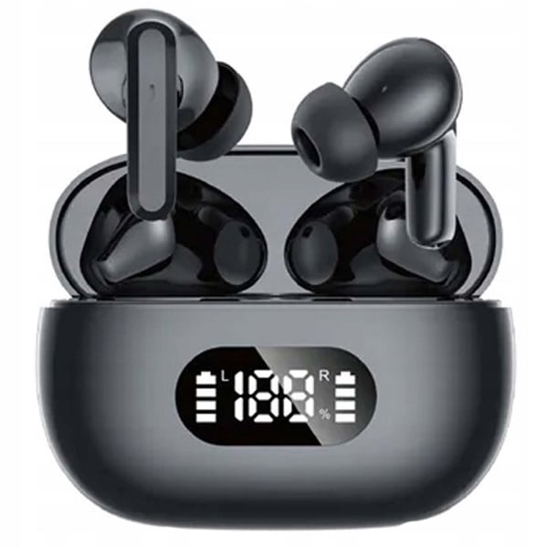 Trådlösa Bluetooth In-Ear Hörlurar med LED-Laddningsetui och Mikrofon Svart