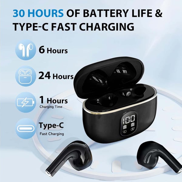TWS Trådløse In-Ear Hodetelefoner ENC, Bluetooth 5.3, LCD-skjerm og Touchkontroller Rosa