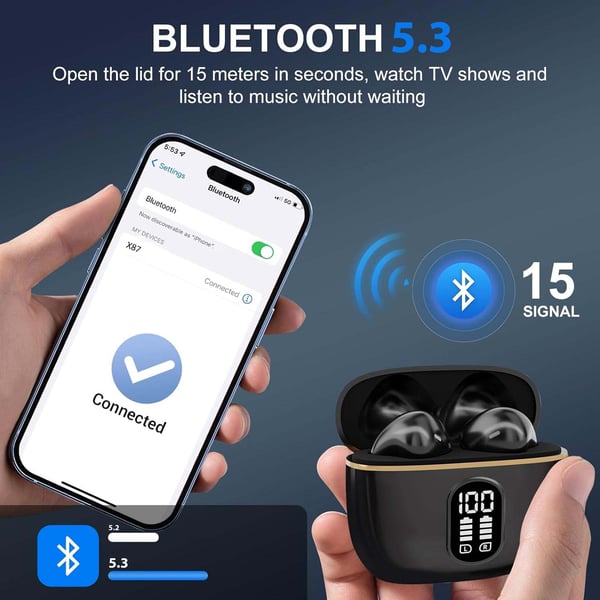 TWS Trådløse In-Ear Hodetelefoner ENC, Bluetooth 5.3, LCD-skjerm og Touchkontroller Rosa