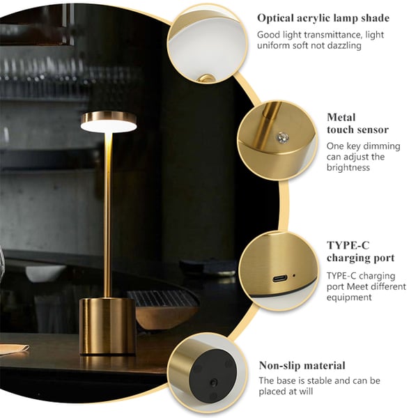 Oppladbar LED Bordlampe i Metall Hvit
