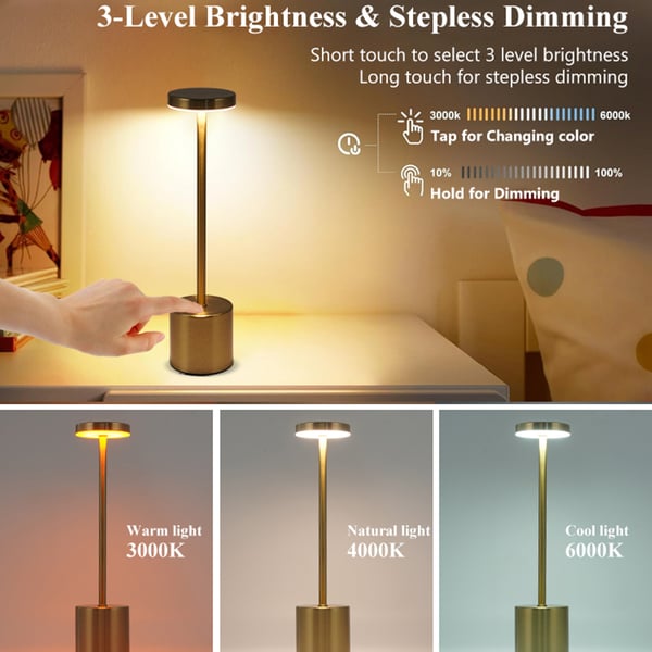 Oppladbar LED Bordlampe i Metall Hvit